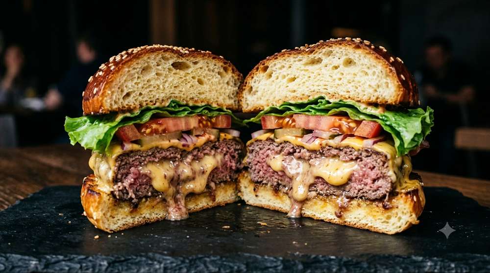 Burger stack close-up