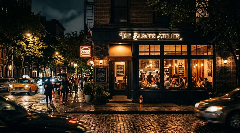 Ember storefront at night