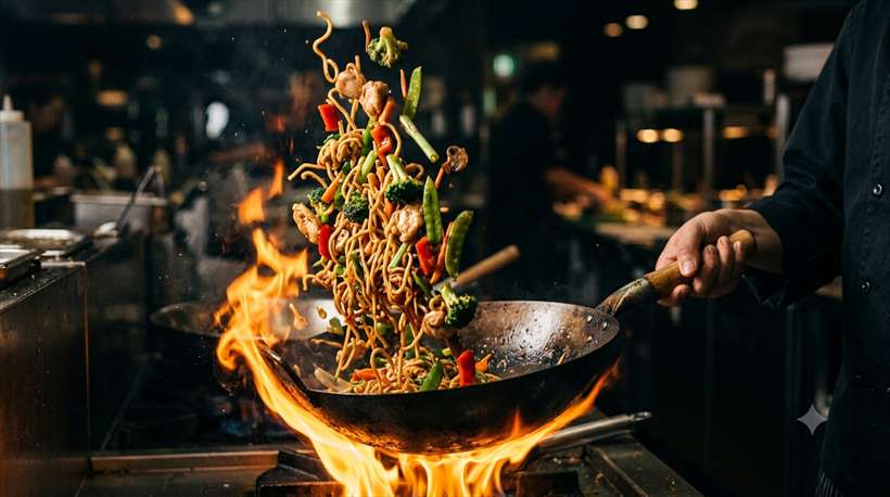 Wok flame action shot