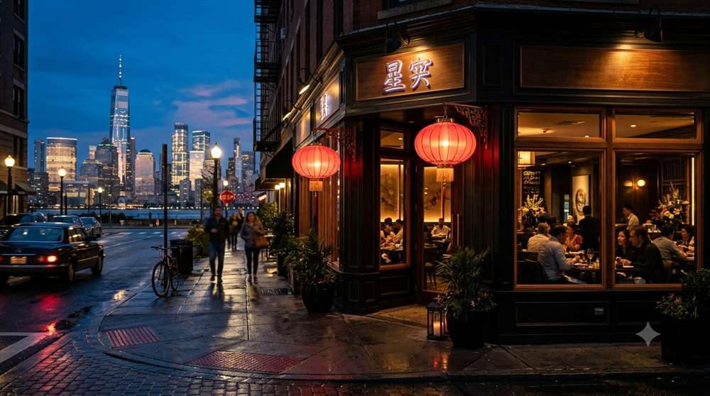 Jade Lantern storefront at dusk