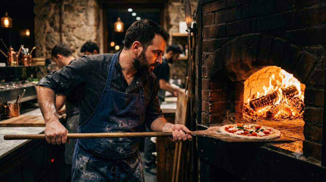 Chef working beside a coal oven