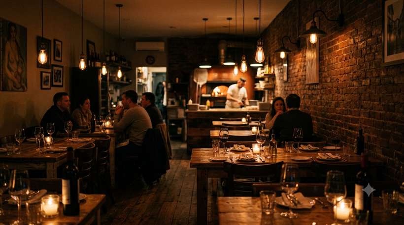 Warm restaurant dining room